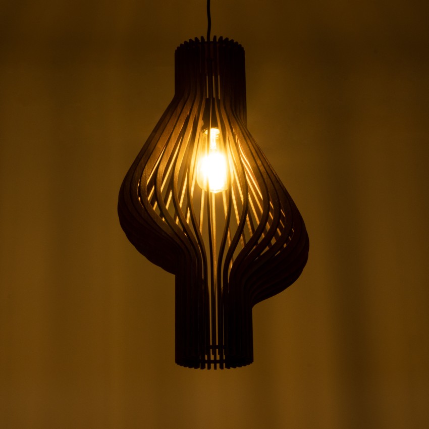 MIHIRO  Boho Κρεμαστό Φωτιστικό Πλέγμα Μονόφωτο 1 x E27 IP20 Καφέ Ξύλο - Μ32 x Π32 x Υ56cm