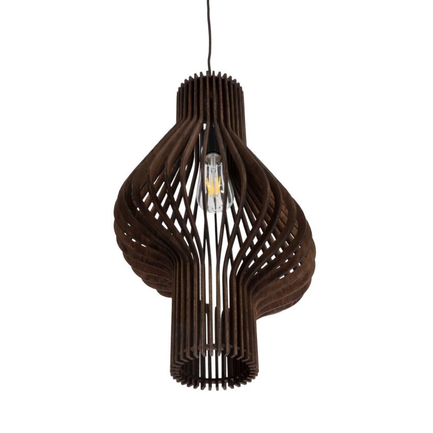 MIHIRO  Boho Κρεμαστό Φωτιστικό Πλέγμα Μονόφωτο 1 x E27 IP20 Καφέ Ξύλο - Μ32 x Π32 x Υ56cm