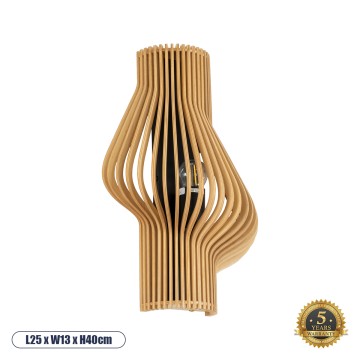 MIHIRO  Boho Επιτοίχιο Φωτιστικό Απλίκα Μονόφωτο 1 x E27 IP20 Καφέ Ξύλο - Μ25 x Π13 x Υ40cm