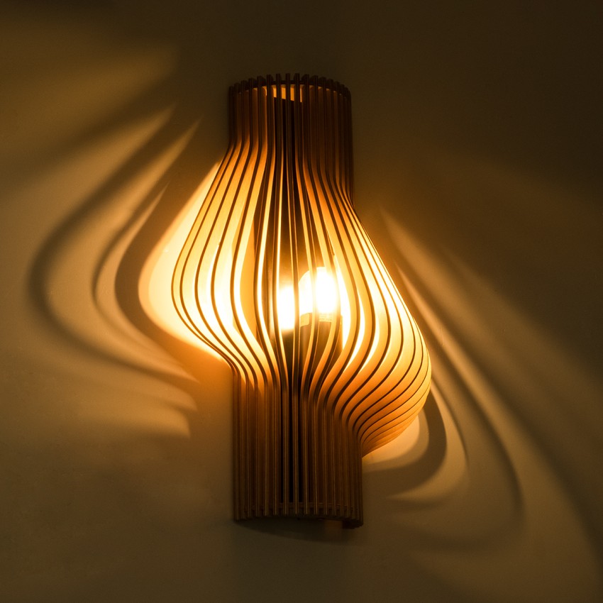 MIHIRO  Boho Επιτοίχιο Φωτιστικό Απλίκα Μονόφωτο 1 x E27 IP20 Καφέ Ξύλο - Μ25 x Π13 x Υ40cm