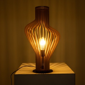 MIHIRO  Boho Επιτραπέζιο Φωτιστικό Μονόφωτο 1 x E27 AC220-240V IP20 - Φ33 x Υ57cm - Καφέ Ξύλινο με Μαύρη Μεταλλική Βάση Πλέγμα