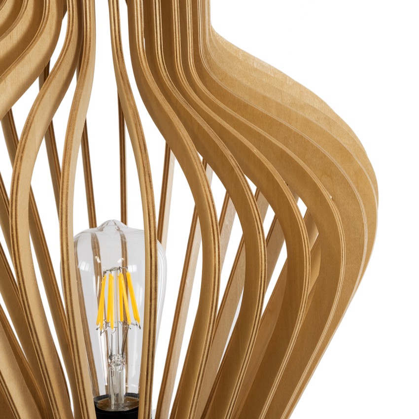 MIHIRO  Boho Επιτραπέζιο Φωτιστικό Μονόφωτο 1 x E27 AC220-240V IP20 - Φ33 x Υ57cm - Καφέ Ξύλινο με Μαύρη Μεταλλική Βάση Πλέγμα