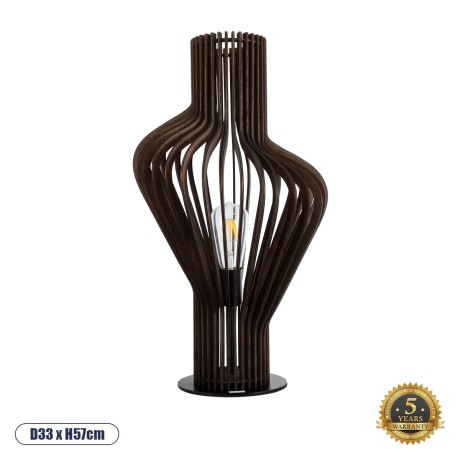 MIHIRO  Boho Επιτραπέζιο Φωτιστικό Μονόφωτο 1 x E27 AC220-240V IP20 - Φ33 x Υ57cm - Καφέ Σκούρο Ξύλινο με Μαύρη Μεταλλική Βάση Πλέγμα
