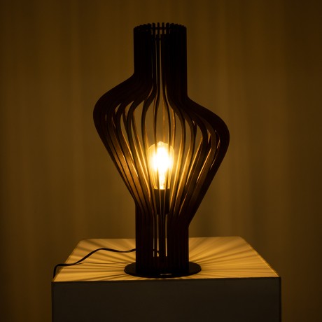 MIHIRO  Boho Επιτραπέζιο Φωτιστικό Μονόφωτο 1 x E27 AC220-240V IP20 - Φ33 x Υ57cm - Καφέ Σκούρο Ξύλινο με Μαύρη Μεταλλική Βάση Πλέγμα