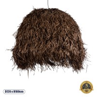 GUADELOUPE  Boho Κρεμαστό Φωτιστικό Καμπάνα Μονόφωτο 1 x E27 IP20 Καφέ Ράφια - Μ120 x Π120 x Υ100cm