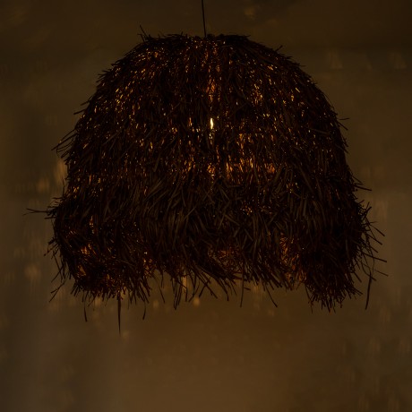 GUADELOUPE  Boho Κρεμαστό Φωτιστικό Καμπάνα Μονόφωτο 1 x E27 IP20 Καφέ Ράφια - Μ120 x Π120 x Υ100cm