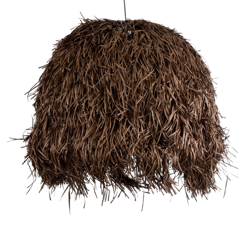 GUADELOUPE  Boho Κρεμαστό Φωτιστικό Καμπάνα Μονόφωτο 1 x E27 IP20 Καφέ Ράφια - Μ120 x Π120 x Υ100cm