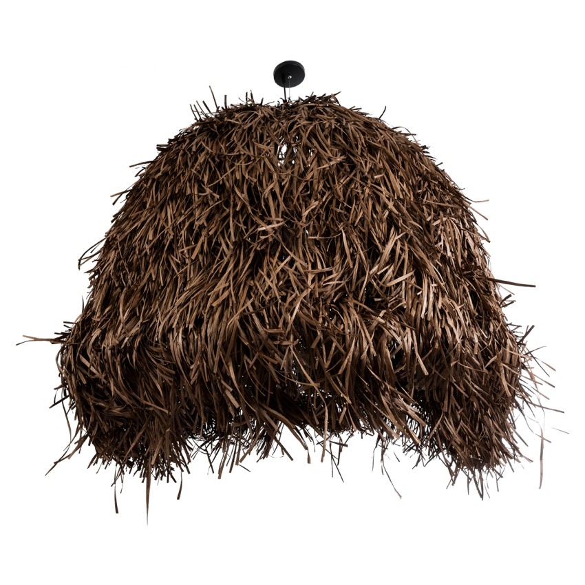 GUADELOUPE  Boho Κρεμαστό Φωτιστικό Καμπάνα Μονόφωτο 1 x E27 IP20 Καφέ Ράφια - Μ120 x Π120 x Υ100cm