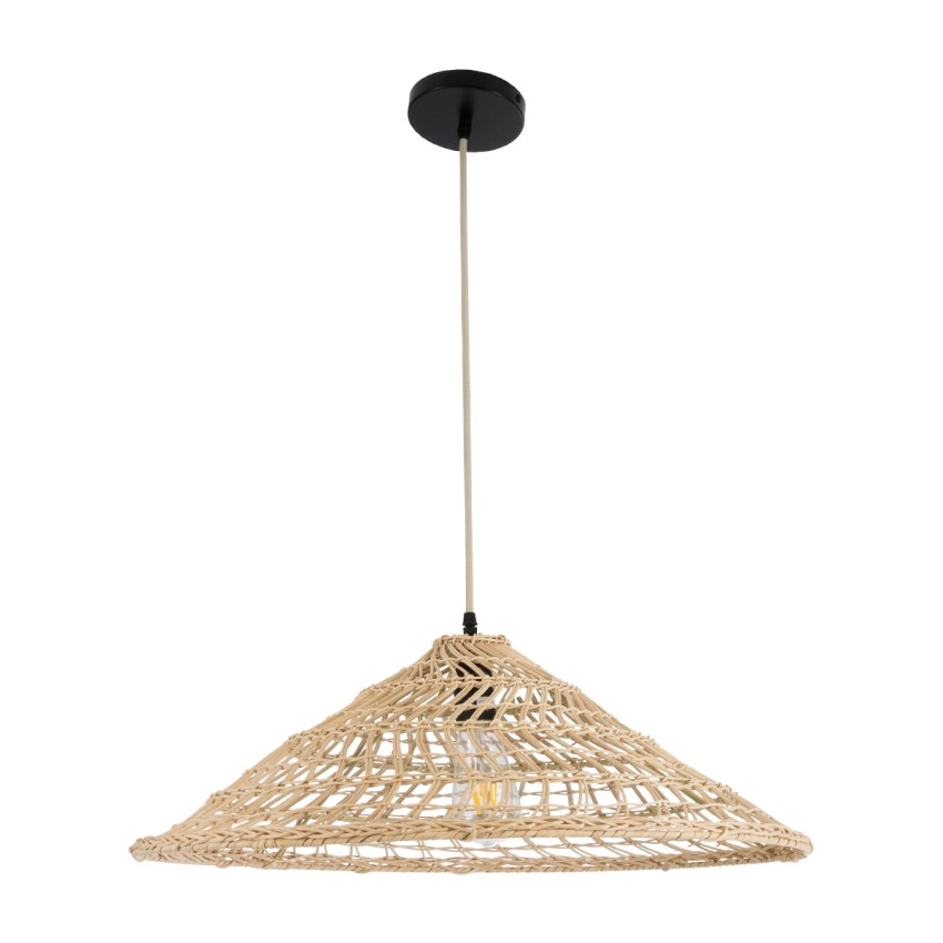 KAIA  Boho Κρεμαστό Φωτιστικό Καμπάνα Μονόφωτο 1 x E27 IP20 Μπεζ Ξύλο - Μ60 x Π60 x Υ20cm