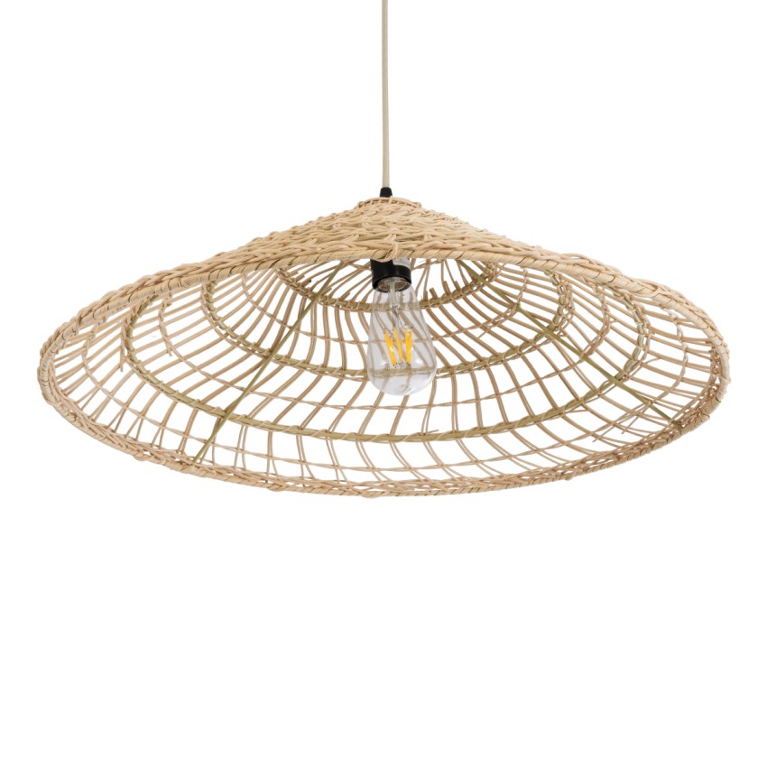 KAIA  Boho Κρεμαστό Φωτιστικό Καμπάνα Μονόφωτο 1 x E27 IP20 Μπεζ Ξύλο - Μ60 x Π60 x Υ20cm