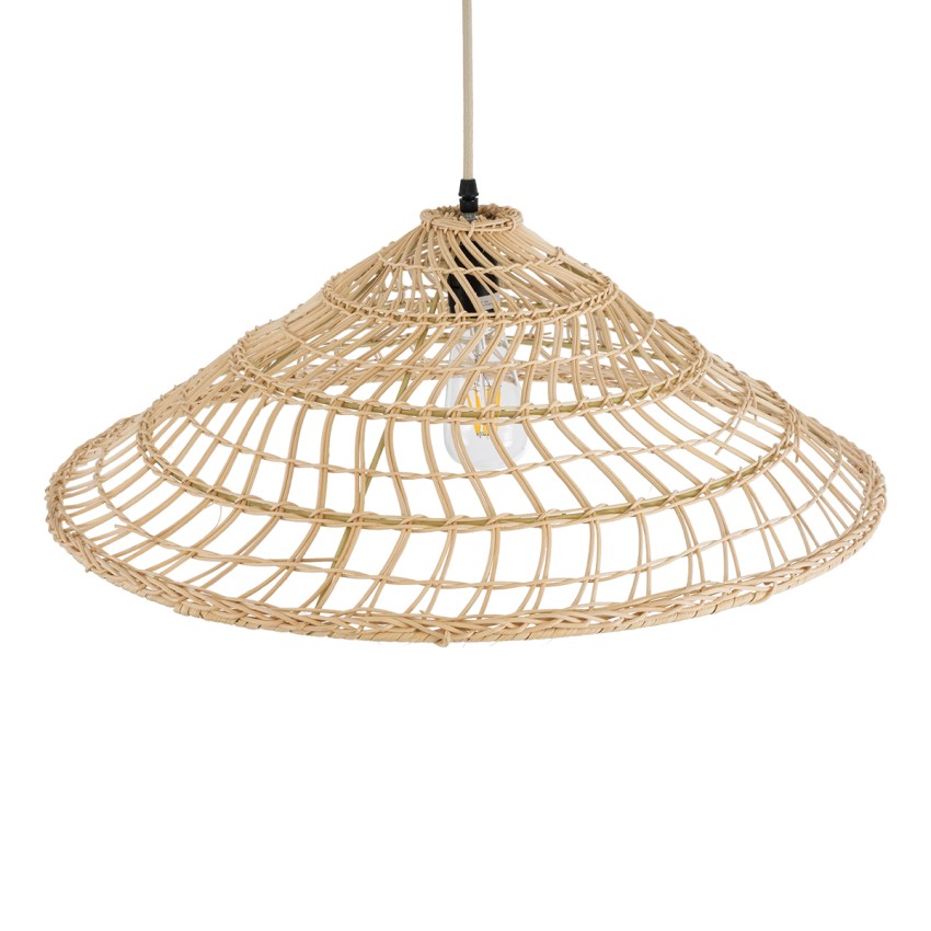 KAIA  Boho Κρεμαστό Φωτιστικό Καμπάνα Μονόφωτο 1 x E27 IP20 Μπεζ Ξύλο - Μ60 x Π60 x Υ20cm