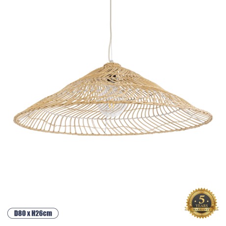 KAIA  Boho Κρεμαστό Φωτιστικό Καμπάνα Μονόφωτο 1 x E27 IP20 Μπεζ Ξύλο - Μ80 x Π80 x Υ26cm