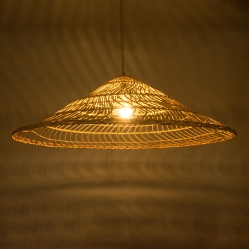 KAIA  Boho Κρεμαστό Φωτιστικό Καμπάνα Μονόφωτο 1 x E27 IP20 Μπεζ Ξύλο - Μ100 x Π100 x Υ30cm