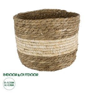 Τεχνητός Κήπος KYTHIRA  Διακοσμητικό Πλεκτό Καλάθι - Κασπώ Γλάστρα -  Καφέ με Μπεζ Φ25 x Υ18cm