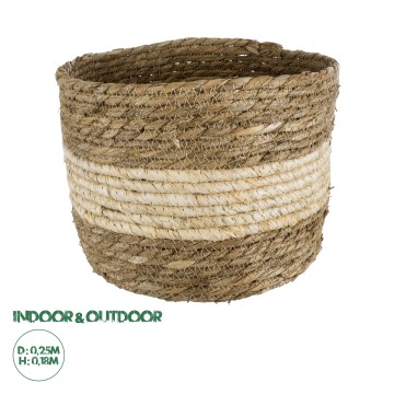 Τεχνητός Κήπος KYTHIRA  Διακοσμητικό Πλεκτό Καλάθι - Κασπώ Γλάστρα -  Καφέ με Μπεζ Φ25 x Υ18cm