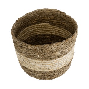 Τεχνητός Κήπος KYTHIRA  Διακοσμητικό Πλεκτό Καλάθι - Κασπώ Γλάστρα -  Καφέ με Μπεζ Φ25 x Υ18cm