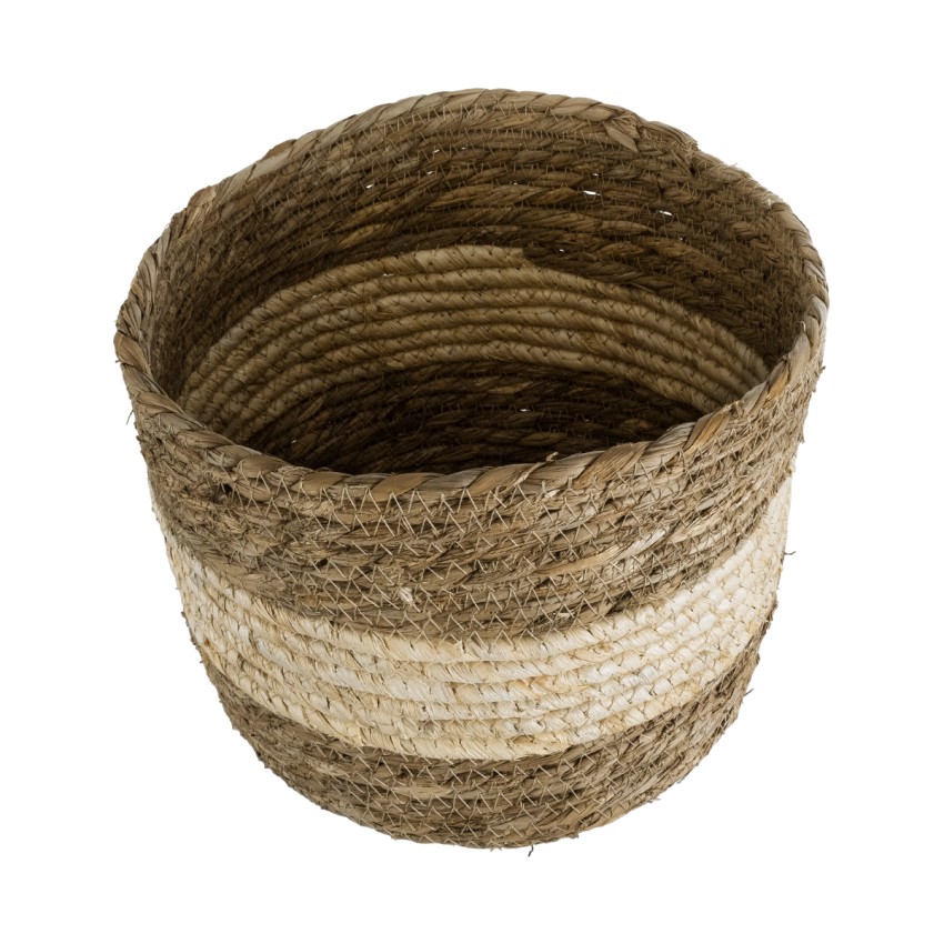 Τεχνητός Κήπος KYTHIRA  Διακοσμητικό Πλεκτό Καλάθι - Κασπώ Γλάστρα -  Καφέ με Μπεζ Φ25 x Υ18cm