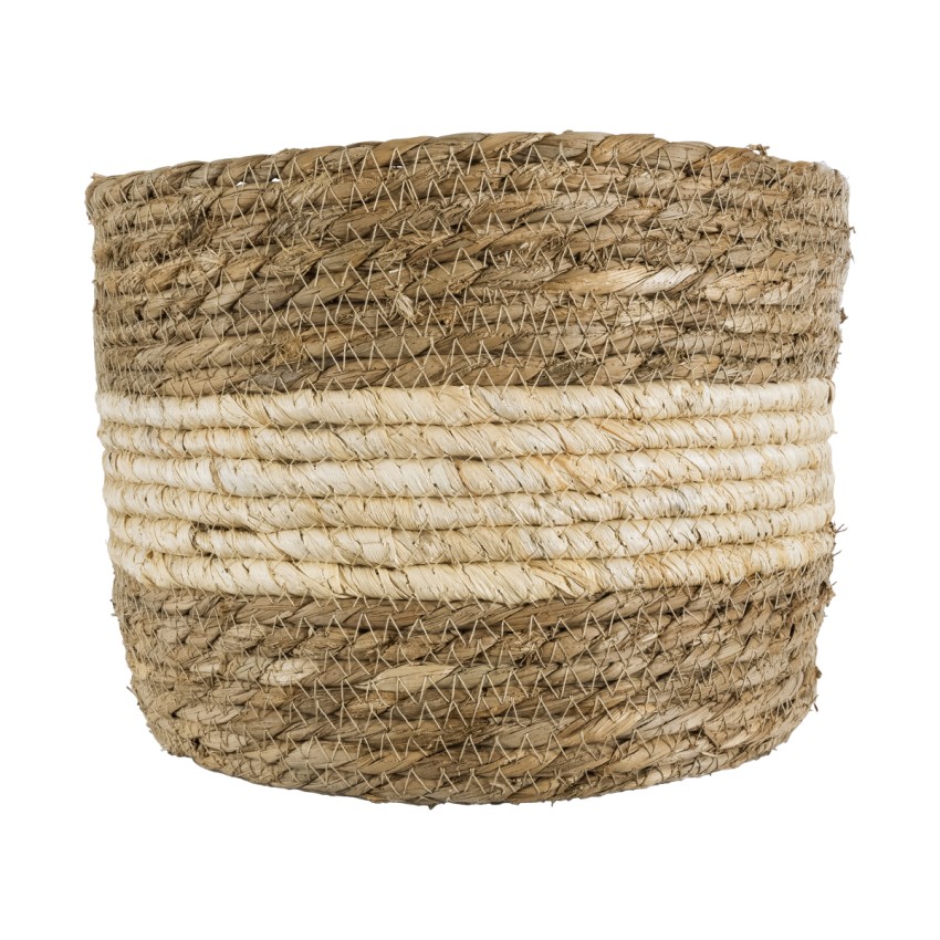 Τεχνητός Κήπος KYTHIRA  Διακοσμητικό Πλεκτό Καλάθι - Κασπώ Γλάστρα -  Καφέ με Μπεζ Φ25 x Υ18cm