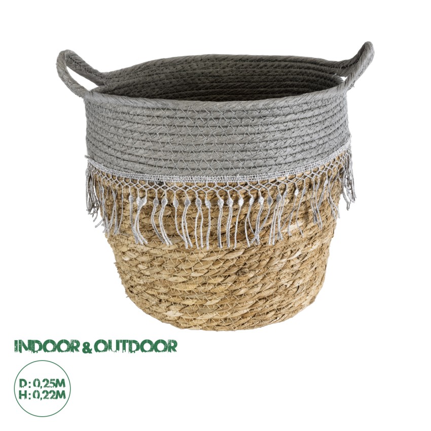 Τεχνητός Κήπος SYROS  Διακοσμητικό Πλεκτό Καλάθι - Κασπώ Γλάστρα -  Μπεζ με Γκρι Φ25 x Υ22cm