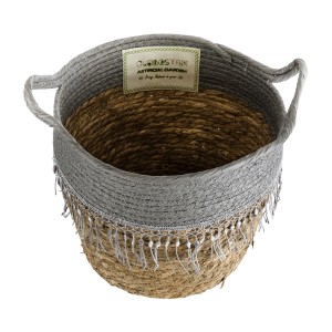 Τεχνητός Κήπος SYROS  Διακοσμητικό Πλεκτό Καλάθι - Κασπώ Γλάστρα -  Μπεζ με Γκρι Φ25 x Υ22cm