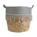 Τεχνητός Κήπος SYROS  Διακοσμητικό Πλεκτό Καλάθι - Κασπώ Γλάστρα -  Μπεζ με Γκρι Φ25 x Υ22cm