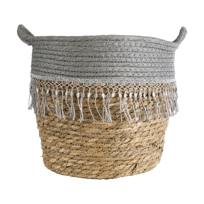 Τεχνητός Κήπος SYROS  Διακοσμητικό Πλεκτό Καλάθι - Κασπώ Γλάστρα -  Μπεζ με Γκρι Φ25 x Υ22cm