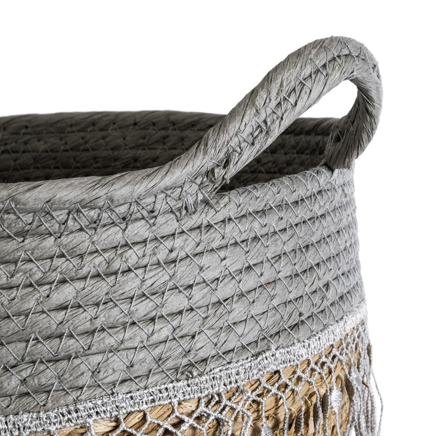 Τεχνητός Κήπος SYROS  Διακοσμητικό Πλεκτό Καλάθι - Κασπώ Γλάστρα -  Μπεζ με Γκρι Φ25 x Υ22cm