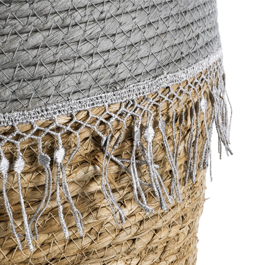 Τεχνητός Κήπος SYROS  Διακοσμητικό Πλεκτό Καλάθι - Κασπώ Γλάστρα -  Μπεζ με Γκρι Φ25 x Υ22cm