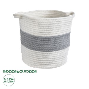 Τεχνητός Κήπος KEFALONIA  Διακοσμητικό Πλεκτό Καλάθι - Κασπώ Γλάστρα -  Λευκό με Γκρι Φ25 x Υ25cm