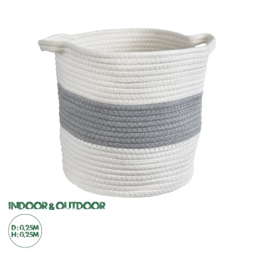 Τεχνητός Κήπος KEFALONIA  Διακοσμητικό Πλεκτό Καλάθι - Κασπώ Γλάστρα -  Λευκό με Γκρι Φ25 x Υ25cm