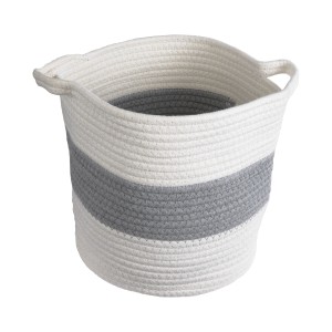 Τεχνητός Κήπος KEFALONIA  Διακοσμητικό Πλεκτό Καλάθι - Κασπώ Γλάστρα -  Λευκό με Γκρι Φ25 x Υ25cm