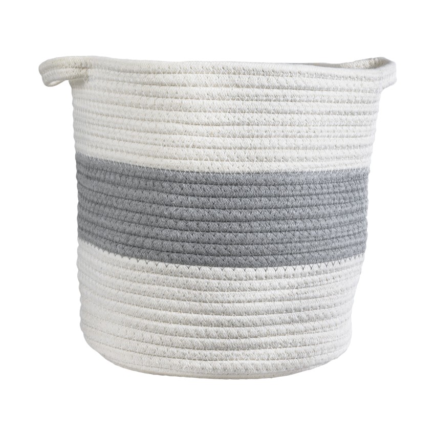 Τεχνητός Κήπος KEFALONIA  Διακοσμητικό Πλεκτό Καλάθι - Κασπώ Γλάστρα -  Λευκό με Γκρι Φ25 x Υ25cm