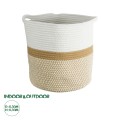 Τεχνητός Κήπος ITHAKI  Διακοσμητικό Πλεκτό Καλάθι - Κασπώ Γλάστρα -  Μπεζ με Λευκό Φ30 x Υ30cm