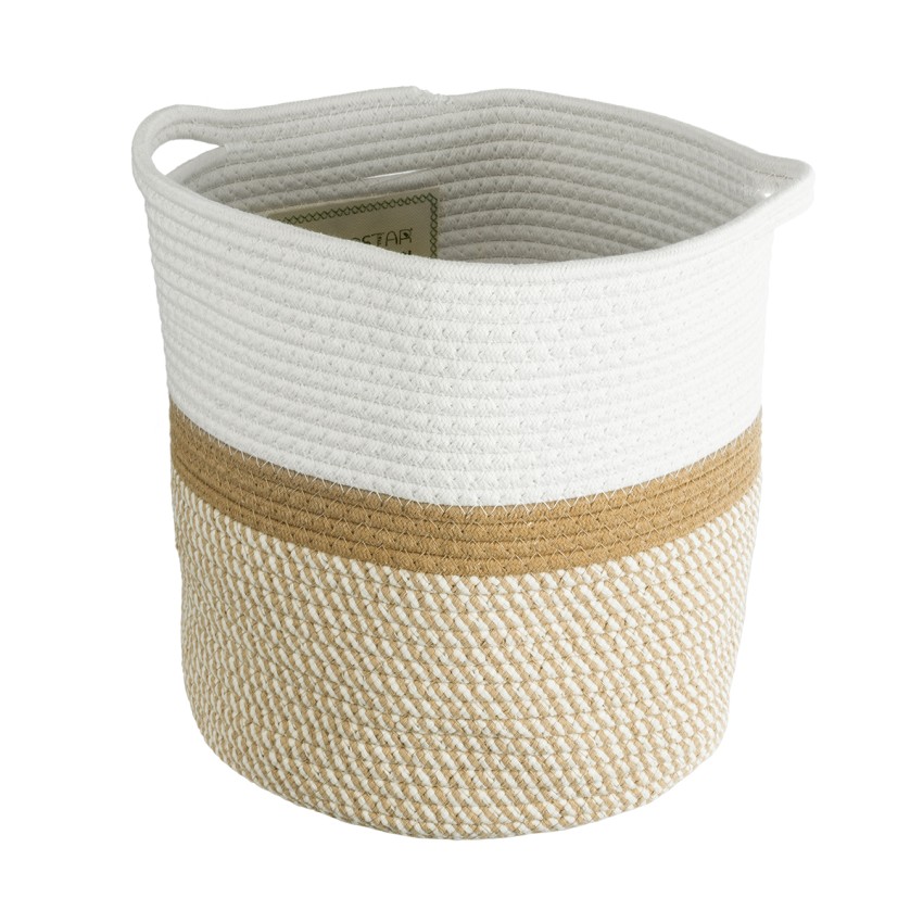 Τεχνητός Κήπος ITHAKI  Διακοσμητικό Πλεκτό Καλάθι - Κασπώ Γλάστρα -  Μπεζ με Λευκό Φ30 x Υ30cm