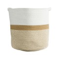 Τεχνητός Κήπος ITHAKI  Διακοσμητικό Πλεκτό Καλάθι - Κασπώ Γλάστρα -  Μπεζ με Λευκό Φ30 x Υ30cm