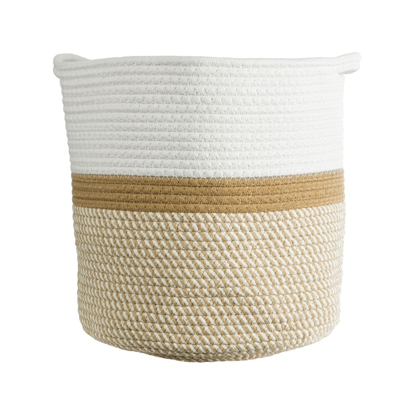 Τεχνητός Κήπος ITHAKI  Διακοσμητικό Πλεκτό Καλάθι - Κασπώ Γλάστρα -  Μπεζ με Λευκό Φ30 x Υ30cm