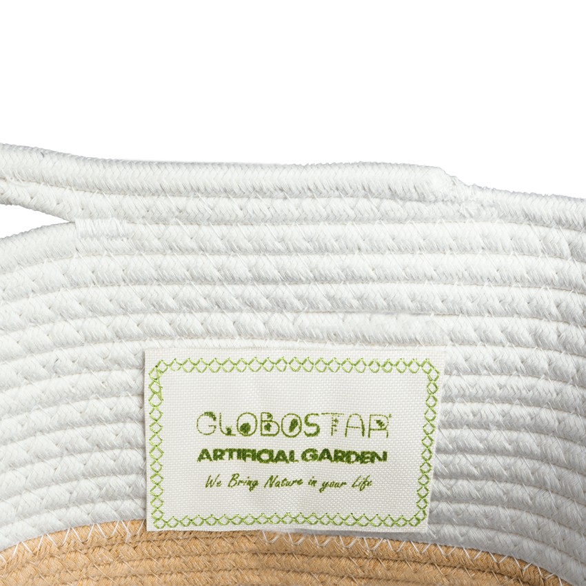 Τεχνητός Κήπος ITHAKI  Διακοσμητικό Πλεκτό Καλάθι - Κασπώ Γλάστρα -  Μπεζ με Λευκό Φ30 x Υ30cm