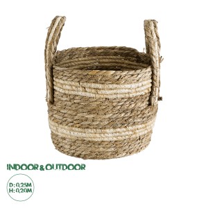 Τεχνητός Κήπος NAXOS  Διακοσμητικό Πλεκτό Καλάθι - Κασπώ Γλάστρα -  Μπεζ με Καφέ Φ25cm x Υ20cm