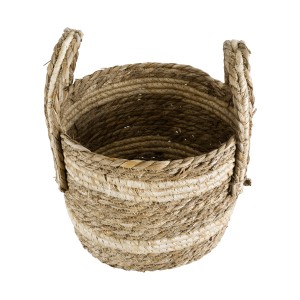 Τεχνητός Κήπος NAXOS  Διακοσμητικό Πλεκτό Καλάθι - Κασπώ Γλάστρα -  Μπεζ με Καφέ Φ25cm x Υ20cm