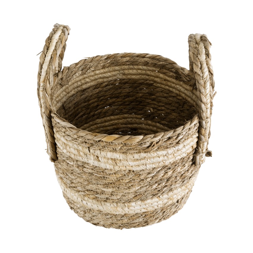 Τεχνητός Κήπος NAXOS  Διακοσμητικό Πλεκτό Καλάθι - Κασπώ Γλάστρα -  Μπεζ με Καφέ Φ25cm x Υ20cm
