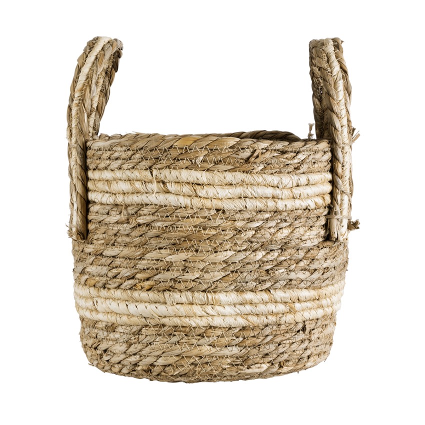 Τεχνητός Κήπος NAXOS  Διακοσμητικό Πλεκτό Καλάθι - Κασπώ Γλάστρα -  Μπεζ με Καφέ Φ25cm x Υ20cm