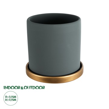 Τεχνητός Κήπος NAPOLI  Διακοσμητικό Κεραμικό Κασπώ Γλάστρα -  Γκρι Μπλε με Χρυσό Φ15 x Υ15cm