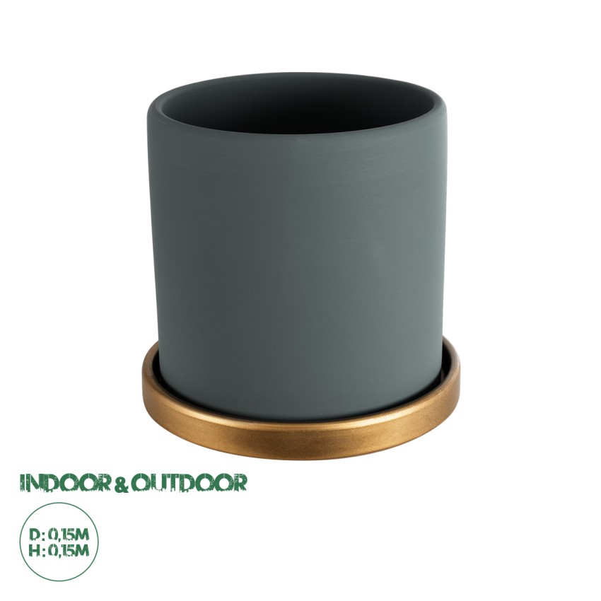 Τεχνητός Κήπος NAPOLI  Διακοσμητικό Κεραμικό Κασπώ Γλάστρα -  Γκρι Μπλε με Χρυσό Φ15 x Υ15cm