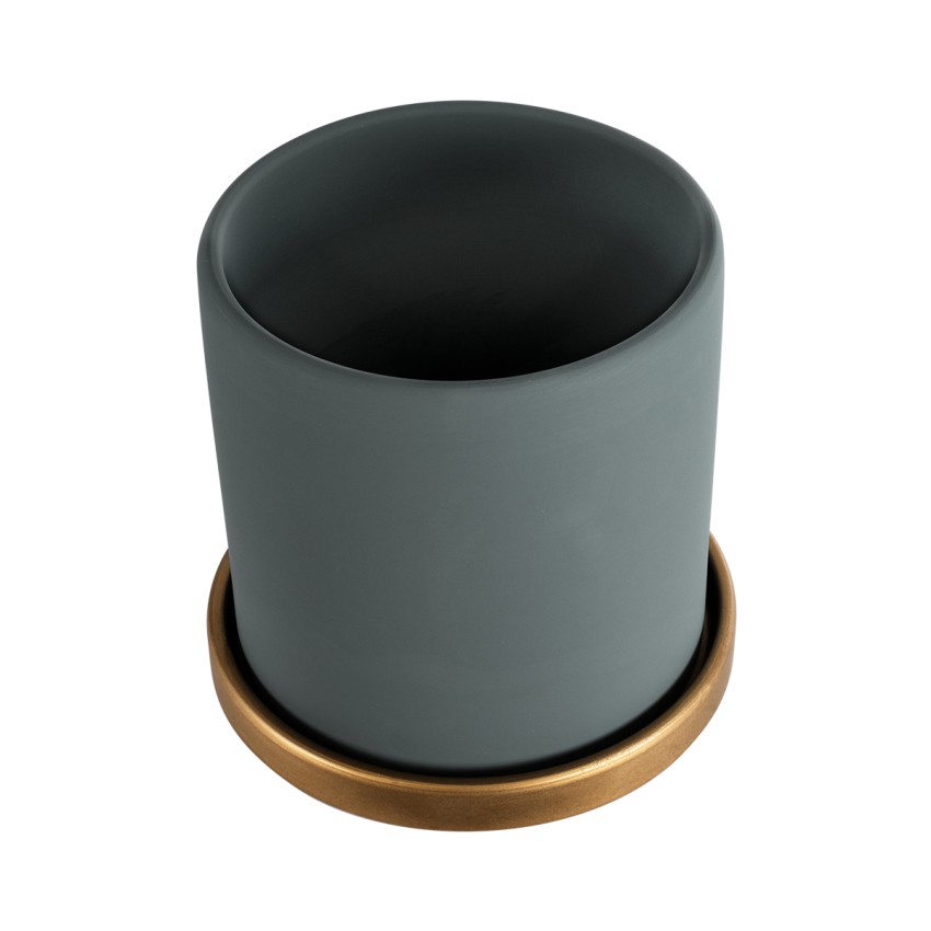 Τεχνητός Κήπος NAPOLI  Διακοσμητικό Κεραμικό Κασπώ Γλάστρα -  Γκρι Μπλε με Χρυσό Φ15 x Υ15cm