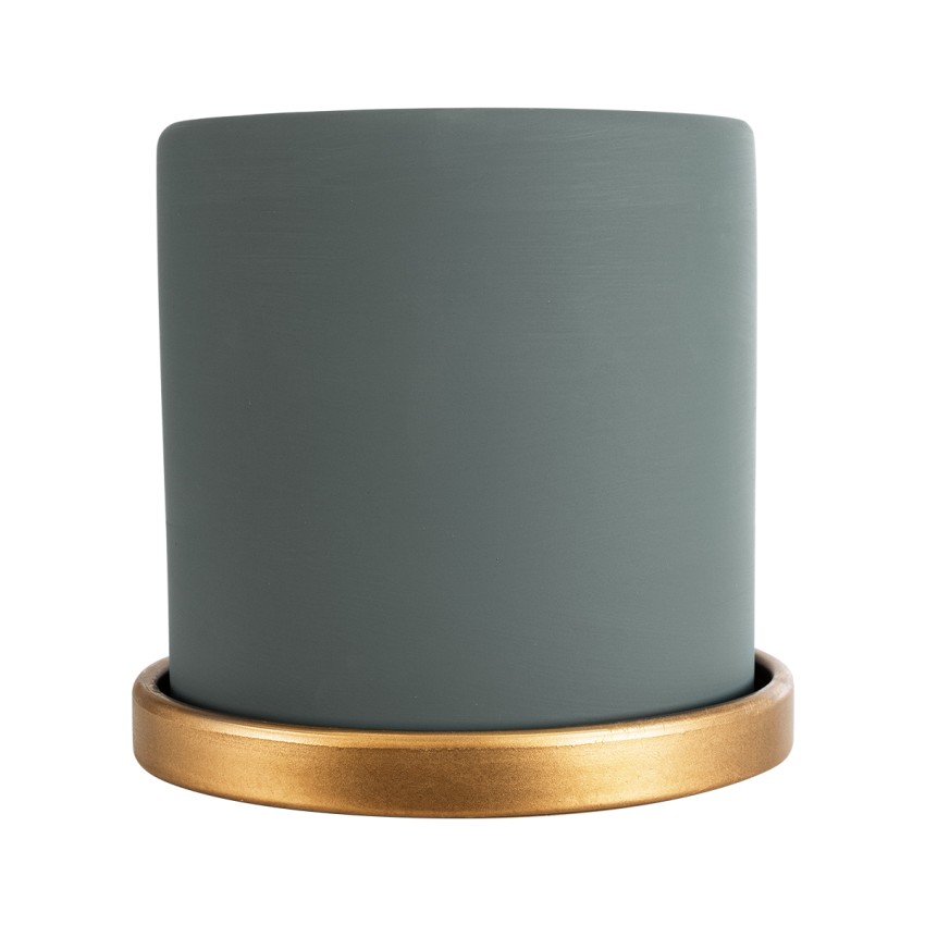 Τεχνητός Κήπος NAPOLI  Διακοσμητικό Κεραμικό Κασπώ Γλάστρα -  Γκρι Μπλε με Χρυσό Φ15 x Υ15cm