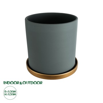 Τεχνητός Κήπος NAPOLI  Διακοσμητικό Κεραμικό Κασπώ Γλάστρα -  Γκρι Μπλε με Χρυσό Φ20 x Υ20cm