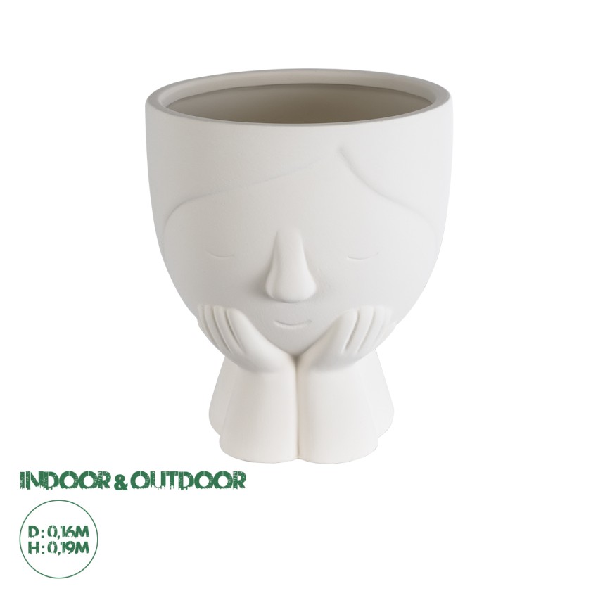 Τεχνητός Κήπος TOKYO  Διακοσμητικό Κεραμικό Κασπώ Γλάστρα -  Λευκό Φ16 x Υ19cm
