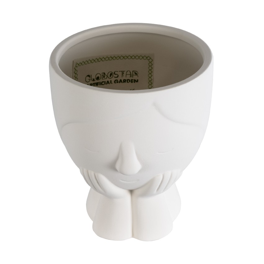 Τεχνητός Κήπος TOKYO  Διακοσμητικό Κεραμικό Κασπώ Γλάστρα -  Λευκό Φ16 x Υ19cm