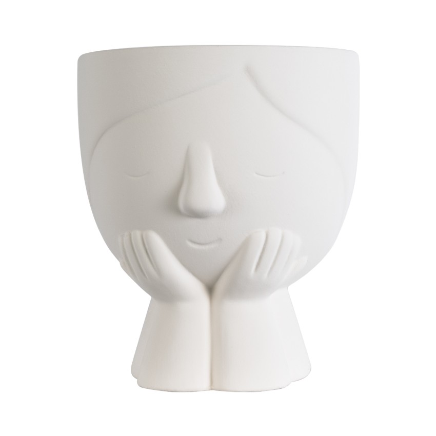 Τεχνητός Κήπος TOKYO  Διακοσμητικό Κεραμικό Κασπώ Γλάστρα -  Λευκό Φ16 x Υ19cm