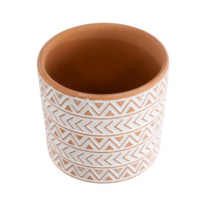 Τεχνητός Κήπος INDIA  Διακοσμητικό Κεραμικό Κασπώ Γλάστρα -  Λευκό με Πορτοκαλί Φ14.5 x Υ13.5cm